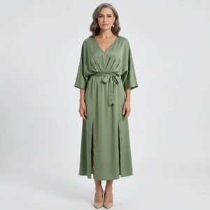 Velvara - Flowy V-Neck Maxi Dress With Tie Waist