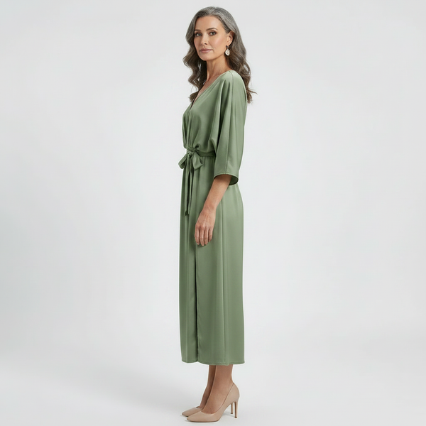 Velvara - Flowy V-Neck Maxi Dress With Tie Waist
