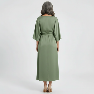 Velvara - Flowy V-Neck Maxi Dress With Tie Waist