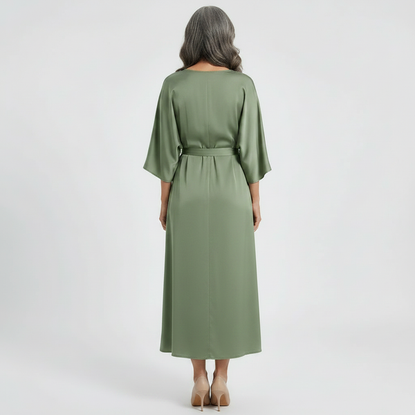 Velvara - Flowy V-Neck Maxi Dress With Tie Waist