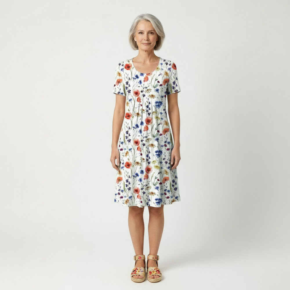 Lavelle - Floral Print Mid-Calf A-Line Dress