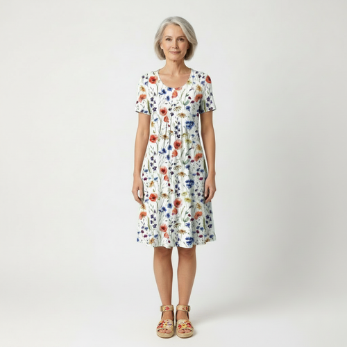 Lavelle - Floral Print Mid-Calf A-Line Dress