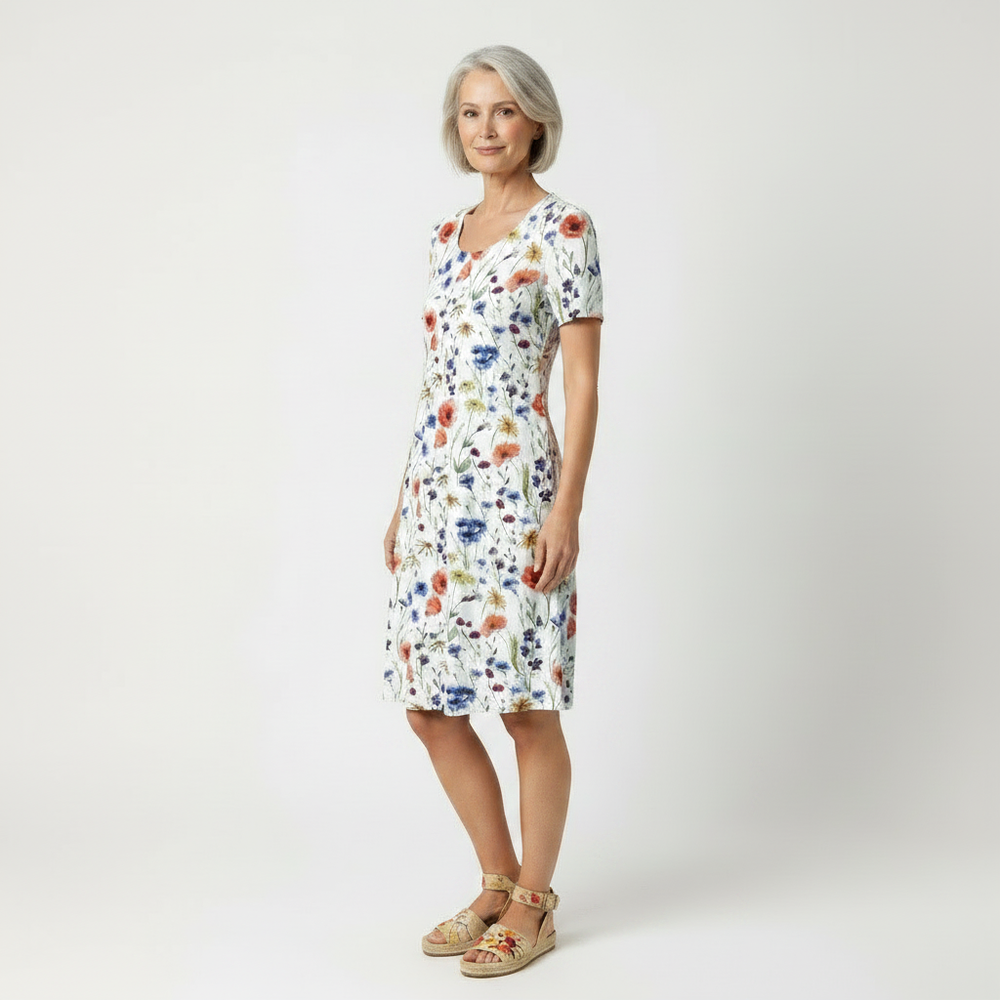 Lavelle - Floral Print Mid-Calf A-Line Dress