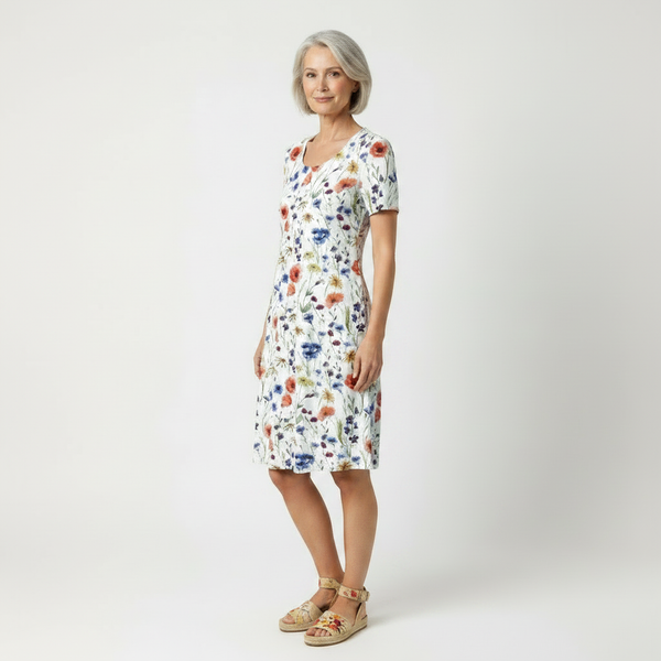 Lavelle - Floral Print Mid-Calf A-Line Dress