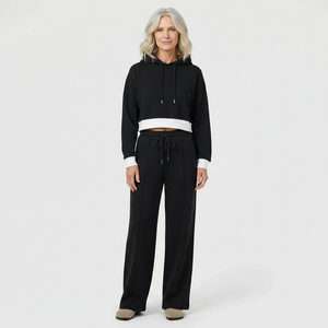Luxova - Cropped Hoodie Wide-Leg Pants Set