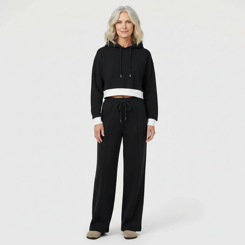 Luxova - Cropped Hoodie Wide-Leg Pants Set