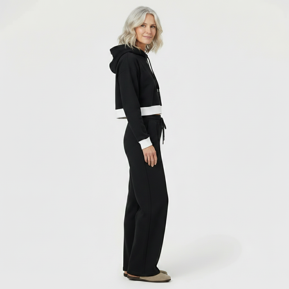 Luxova - Cropped Hoodie Wide-Leg Pants Set
