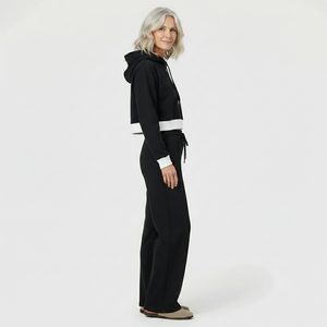 Luxova - Cropped Hoodie Wide-Leg Pants Set