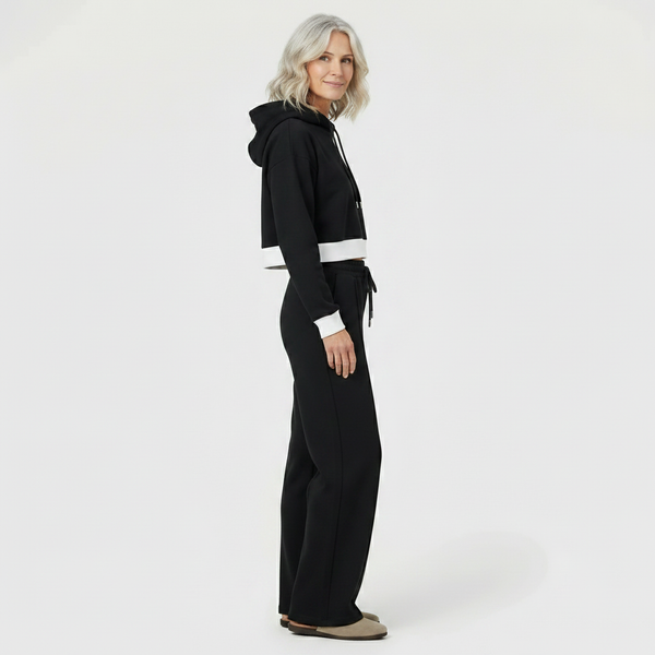 Luxova - Cropped Hoodie Wide-Leg Pants Set