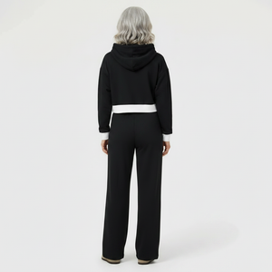 Luxova - Cropped Hoodie Wide-Leg Pants Set