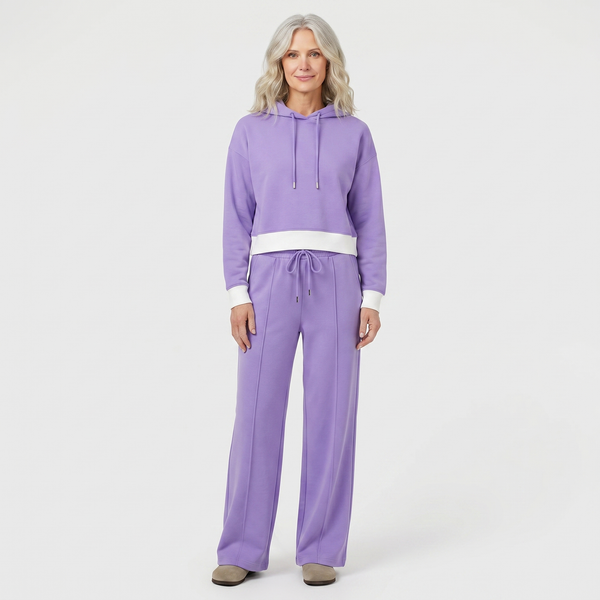 Luxova - Cropped Hoodie Wide-Leg Pants Set