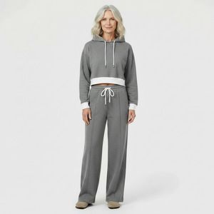 Luxova - Cropped Hoodie Wide-Leg Pants Set