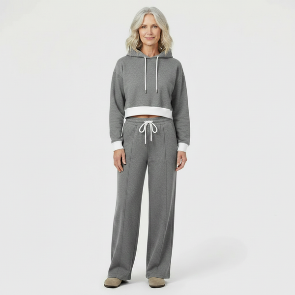 Luxova - Cropped Hoodie Wide-Leg Pants Set