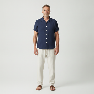 Vincenzo- Short-Sleeve Stand Collar Button-Front Shirt Set