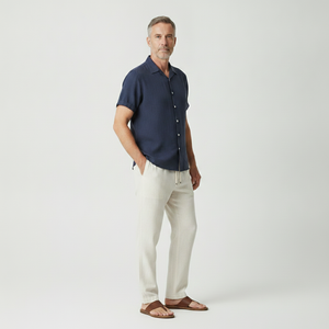 Vincenzo- Short-Sleeve Stand Collar Button-Front Shirt Set