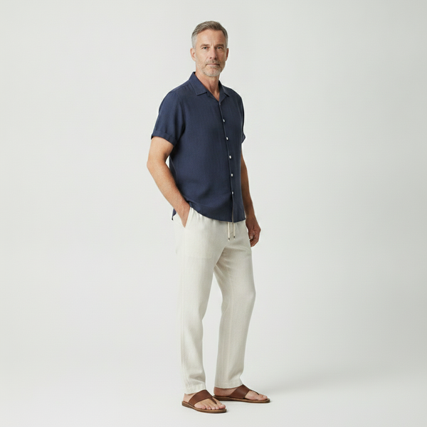 Vincenzo- Short-Sleeve Stand Collar Button-Front Shirt Set