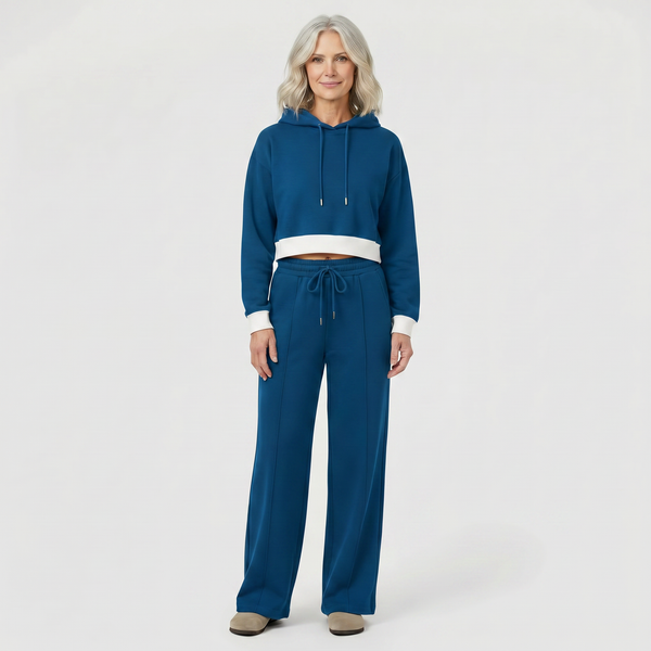 Luxova - Cropped Hoodie Wide-Leg Pants Set