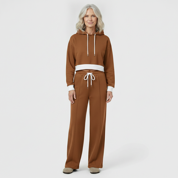 Luxova - Cropped Hoodie Wide-Leg Pants Set