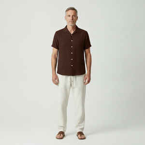 Vincenzo- Short-Sleeve Stand Collar Button-Front Shirt Set