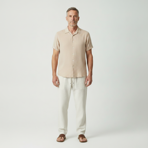 Vincenzo- Short-Sleeve Stand Collar Button-Front Shirt Set