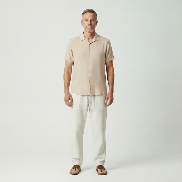 Vincenzo- Short-Sleeve Stand Collar Button-Front Shirt Set
