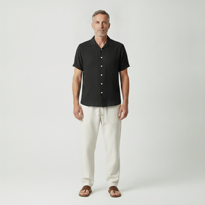 Vincenzo- Short-Sleeve Stand Collar Button-Front Shirt Set