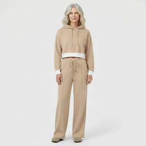 Luxova - Cropped Hoodie Wide-Leg Pants Set