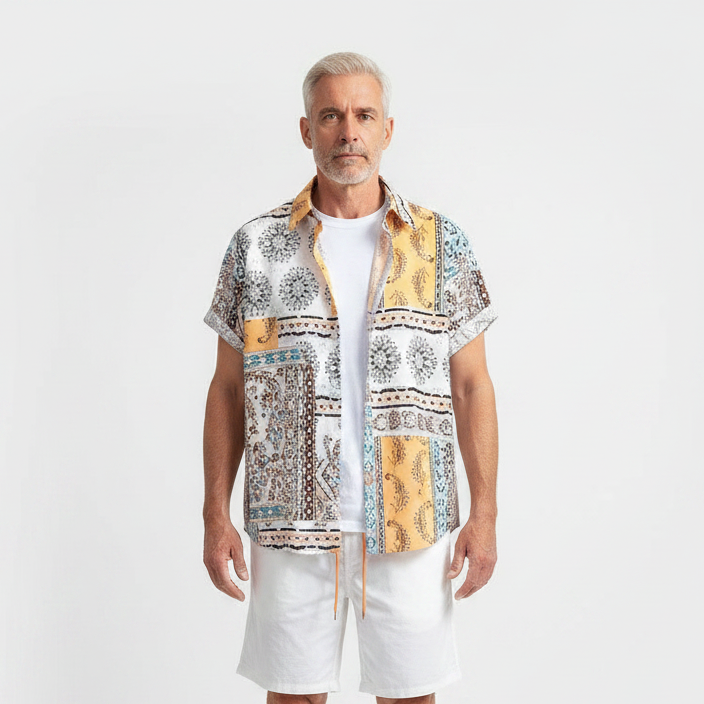 Emilio- Printed Short Sleeve Shirt And Shorts Set