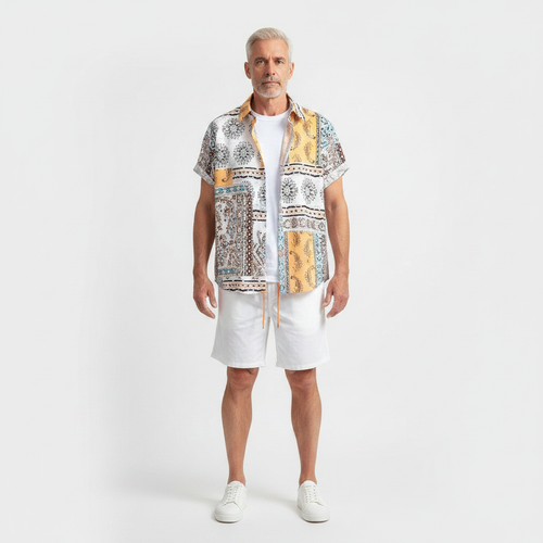 Emilio- Printed Short Sleeve Shirt And Shorts Set