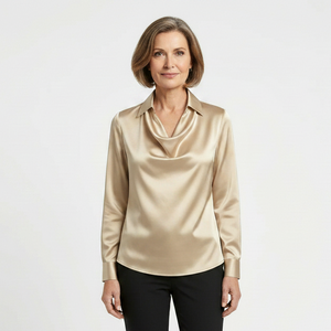 Drapora - Long Sleeve Draped Collar Blouse