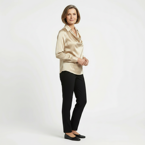 Drapora - Long Sleeve Draped Collar Blouse