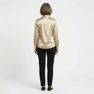 Drapora - Long Sleeve Draped Collar Blouse