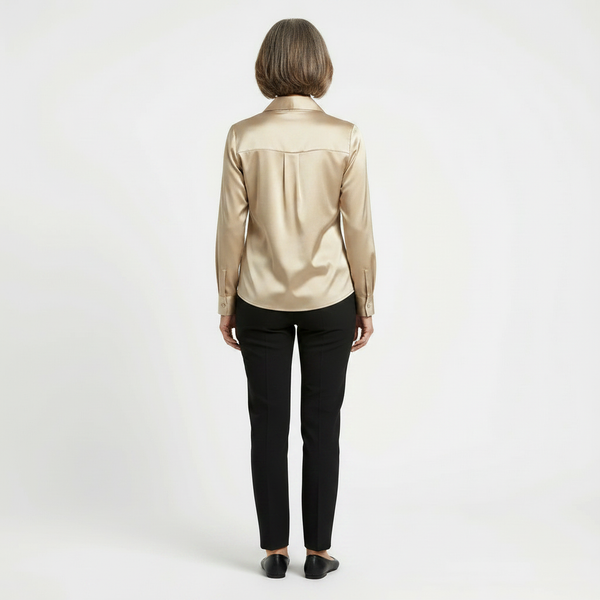 Drapora - Long Sleeve Draped Collar Blouse
