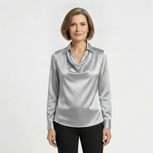 Drapora - Long Sleeve Draped Collar Blouse