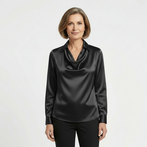 Drapora - Long Sleeve Draped Collar Blouse