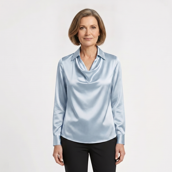 Drapora - Long Sleeve Draped Collar Blouse