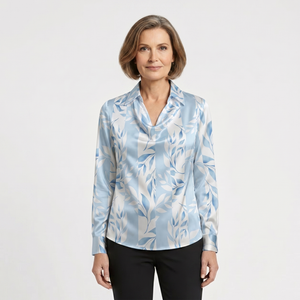 Drapora - Long Sleeve Draped Collar Blouse