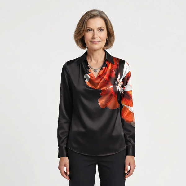 Drapora - Long Sleeve Draped Collar Blouse