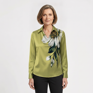 Drapora - Long Sleeve Draped Collar Blouse