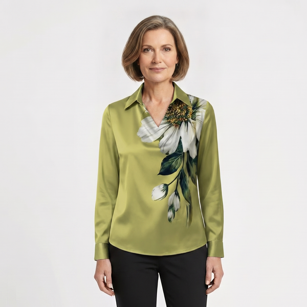 Drapora - Long Sleeve Draped Collar Blouse