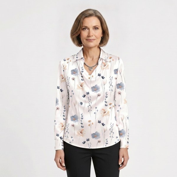 Drapora - Long Sleeve Draped Collar Blouse