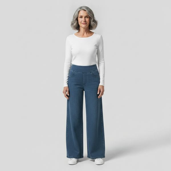 Widevia - High-Waist Wide-Leg Denim Pants