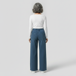 Widevia - High-Waist Wide-Leg Denim Pants