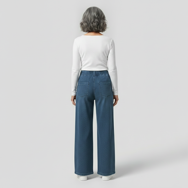 Widevia - High-Waist Wide-Leg Denim Pants