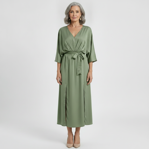 Velvara - Flowy V-Neck Maxi Dress With Tie Waist