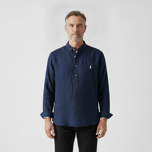 Marvelle - Tailored Fit Long-Sleeve Pullover Shirt Navy