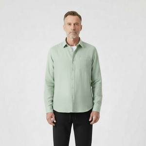 Hugor - Long Sleeve Button-Up Shirt And Pants Set Green