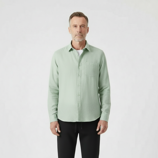 Hugor - Long Sleeve Button-Up Shirt And Pants Set Green