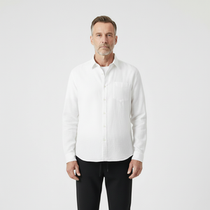 Hugor - Long Sleeve Button-Up Shirt And Pants Set White
