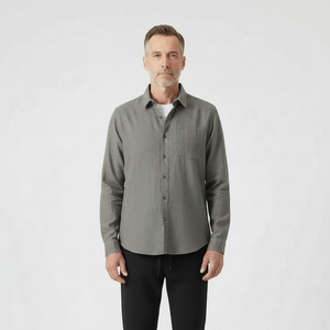 Hugor - Long Sleeve Button-Up Shirt And Pants Set Gray